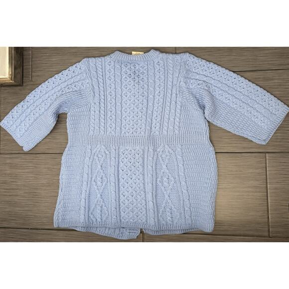 Kilronan Knitwear Ireland 100% Merino Wool Blue Cable Knit Long Sweater Size XL - Picture 4 of 5